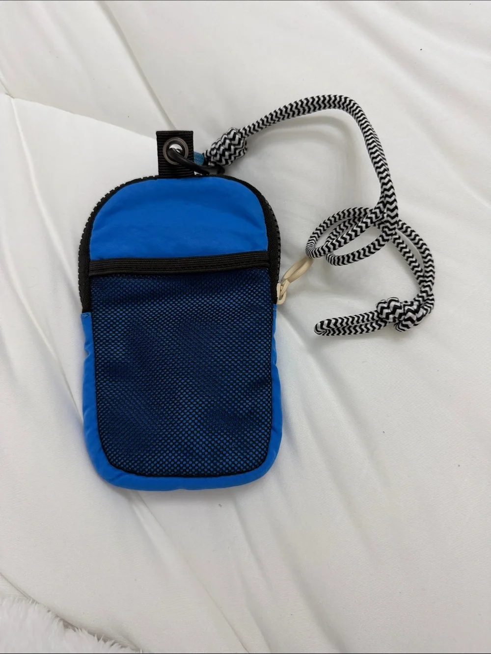 Mango Blue Phone Pouch with Black-and-White Rope Strap
